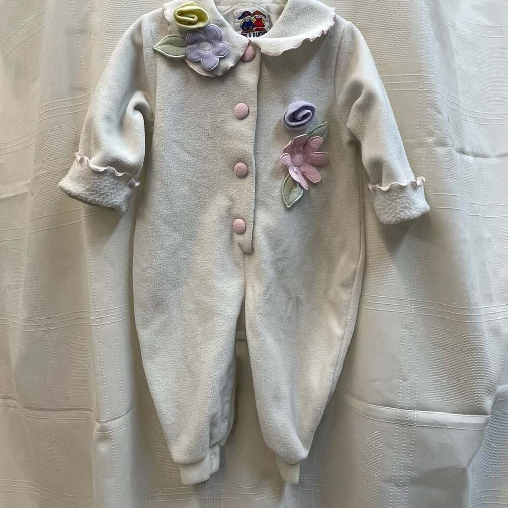 Pete's Partner Cream Fleece Floral Applique Romper